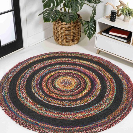 Jonathan Y Abyss Braided Bohemian Coastal Round Jute Red/Multi 5 ft Round Area Rug RNF117A-5R