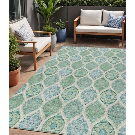 Homeroots 5' X 8' Sage Ivory And Teal Blue Floral Medallion Washable Indoor Outdoor Area Rug 614630
