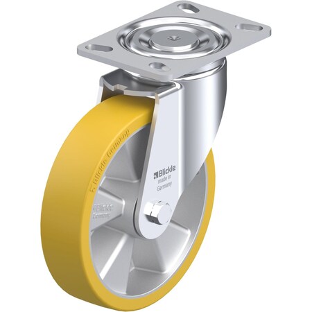 Blickle Swivel Plate Caster, PU, 8", 1760 lb., Caster Wheel/Tread Material: Aluminum/Polyurethane Elastomer LH-ALTH 200K-16