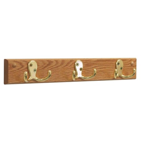 Palacedesigns 3 Double Prong Brass Hook Rail & Coat Rack - Light Oak PA2681648