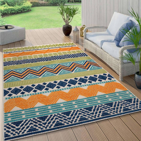 World Rug Gallery Contemporary Boho Indoor/Outdoor Area Rug 6 ft 6 in x 9 ft Multi 5559MULTI6X9