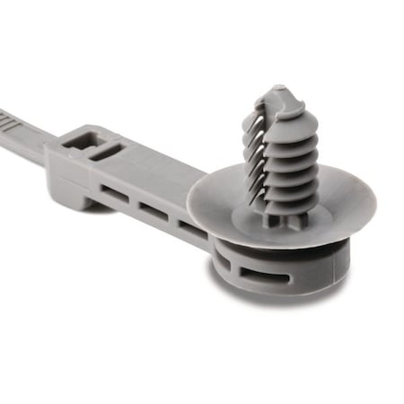 Hellerman Tyton 1Pc Cable Tie w/Offset Fir Tree w/Disc, 25 mm Offset, 9.1"L, PA66HIRHS, Gray, 3000PK 157-00119