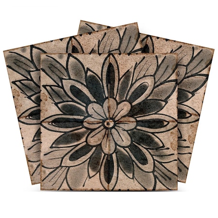 Homeroots 7" x 7" Brown And Black Vinyl Arabesque Peel And Stick Removable Tiles 569398
