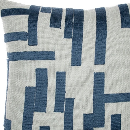 Homeroots 20" Blue and Ivory Geometric Cotton Blend Throw Pillow With Embroidery 549414