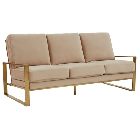 Leisuremod Jefferson Contemporary Velvet Sofa with Gold Frame, Beige JAG77BG