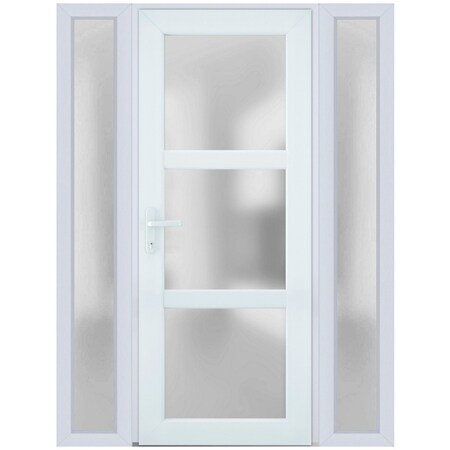 Vdomdoors Front Exterior Prehung FiberGlass Door Frosted Glass / Manux 8552 White Silk / 2 Sidelight and Tran MANUX8552EXD-WS-W12+30+12 x H80+14-LH