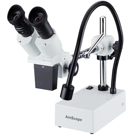 Amscope SE420 Compact Fixed-Lens Binocular Stereo Microscope 20X on Boom-Arm w/Gooseneck LED Light SE420-L