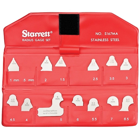 Ls Starrett METRIC RADIUS GAGE SET- 1-7mm W/O HOLDER S167MAZ