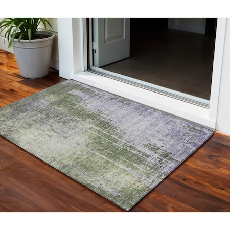 Homeroots 3' X 5' Olive Green And Purple Abstract Washable Indoor Outdoor Area Rug 587248