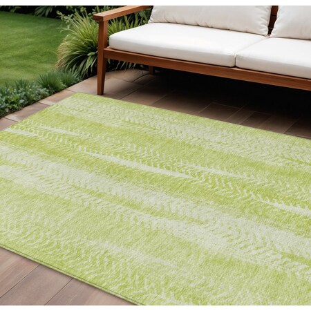 Homeroots 9' X 12' Artichoke Green And Ivory Botanical Leaves Washable Indoor Outdoor Area Rug 581958