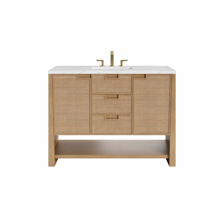 James Martin Vanities Solene 48 in. Single Vanity, Seaside Oak, w/ 3 CM Ethereal Noctis Quartz Top D225-V48-SSO-3ENC
