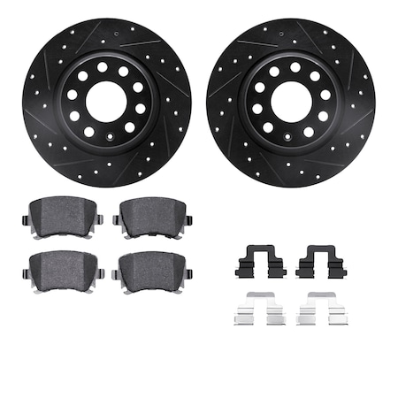 Dynamic Friction Co DFC Brake Rotor - Dimpled & Slotted - Black w/5000 Brake Pads & HW Kit 8512-74085