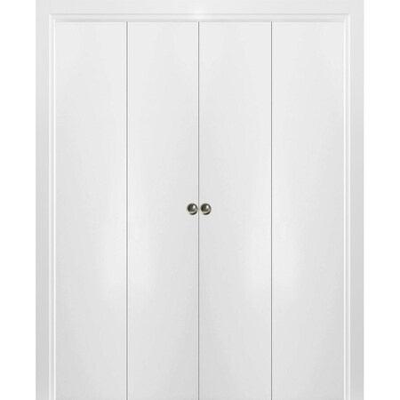 Sartodoors Sliding Closet Double Bi-fold Doors, Planum 0010 White Silk, Sturdy Tracks Moldings Trims Hardware PLANUM0010DBF-WS-72 x 96 (4* 18x96)