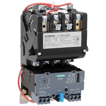 Siemens Non-Reversing Motor Starter, Size 1, 3-Phase, 5.5-22A, 110-240 VAC Coil 14DUD32AA
