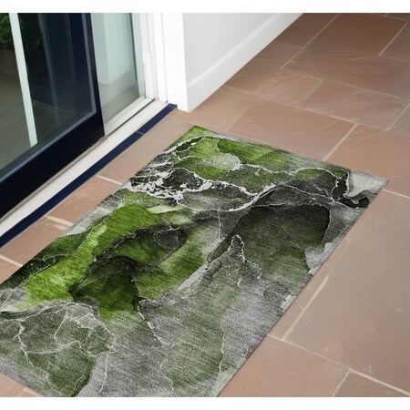 Homeroots 2' X 3' Green Abstract Washable Non Skid Indoor Outdoor Area Rug 559451