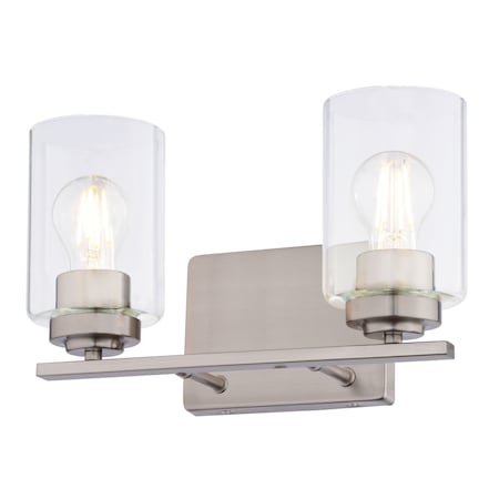 Vaxcel Park Ridge 13 in 2-Light Satin Nickel Bathroom Vanity Fixture, Clear Glass Shade W0526