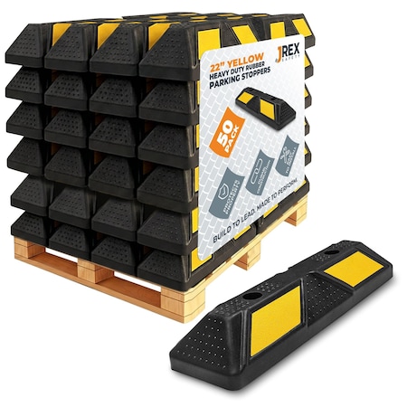 Jrex Safety 22 in Rubber Parking Block Curb Stop, Yellow Reflective Strip, 50PK PBSY-JR-2-HP50
