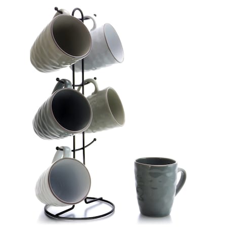 Elama Tahitian Waves 6-Piece 12 oz. Mug Set with Stand, Assorted Colors EL-TAHITIANWAVES