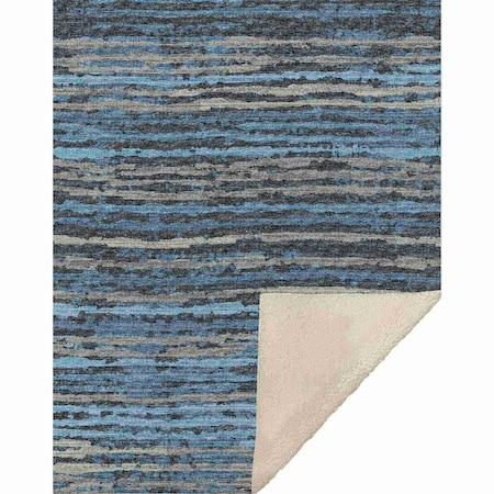 Homeroots 50" X 70" Blue And Charcoal Striped Microfiber Plush Throw Blanket 712359