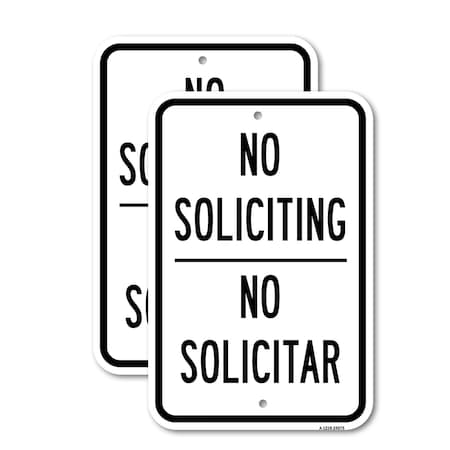 Signmission No Soliciting No Solicitar, 12'' X 18'' 2 Signs, Heavy Gauge Aluminum, 2PK A-1218-2PACK-24975