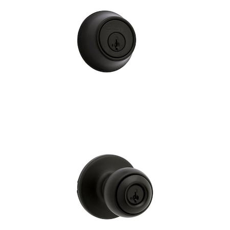 Kwikset Polo Traditional Matte Black Deadbolt and Entry Door Knob 1-3/4 in. 96900-449