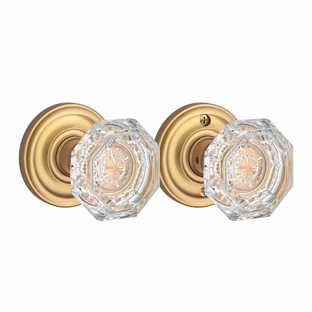 Baldwin Full Dummy Crystal Knob and Traditional Round Rose Lifetime Satin Brass Finish FDCRYTRR044