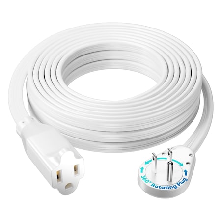 Maximm 25ft 14AWG 360 degrees Flat Plug Heavy Duty Extension Cord, Low Profile UL, White ADW-S360-31F25-14W0