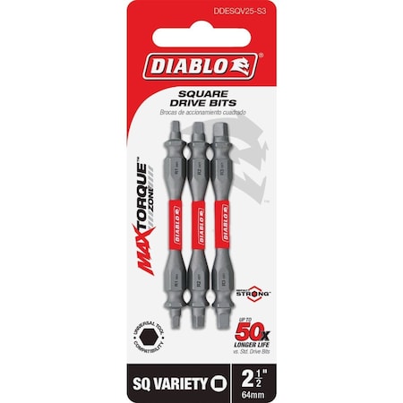 Diablo 3-Piece Square Recess 2-1/2'' Power Double-End Screwdriver Bit Set DDESQV25-S3