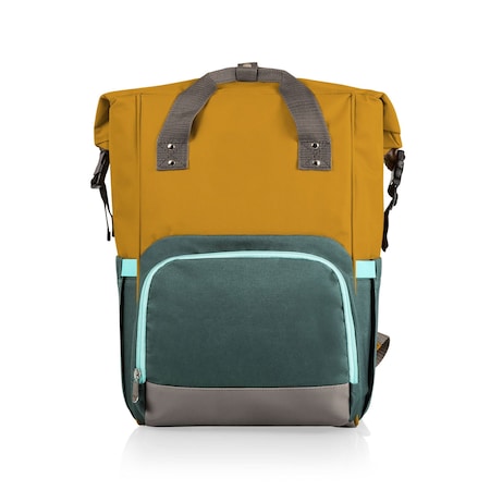 Picnic Time Family Of Brands On The Go Roll-Top Backpack Cooler, Mustard Yellow with Gray & Blue Accents 616-00-145-000-0