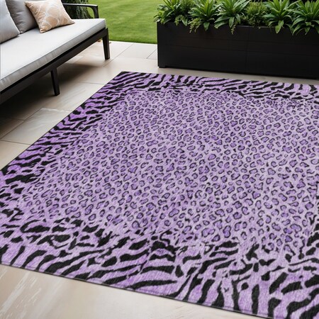 Homeroots 5' X 8' Purple Animal Print Washable Indoor Outdoor Area Rug 607663