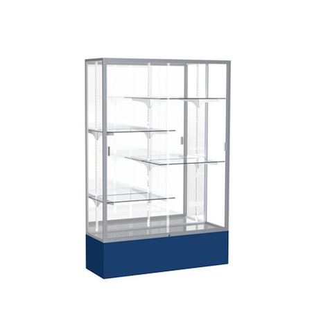 Waddell Spirit 48 x 72 x 16 in. Navy Base Floor Display Case with 4 ft. Length, Mirror Back - Satin 374MB-SN-NY