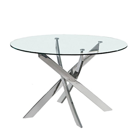 Homeroots 54" Clear and Silver Glass and Metal Cross Leg Base Round Top Dining Table 555137