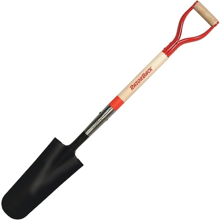 Razor-Back Drain Spade, 6-1/8 in W Blade, Steel Blade, Hardwood Handle, D-Shaped Handle, 29 in L Handle 47202