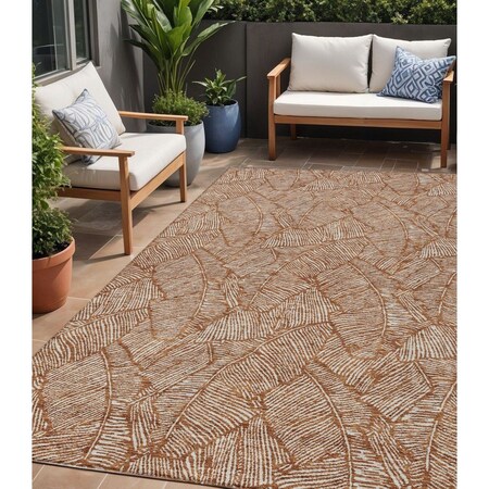 Homeroots 5' X 8' Copper And Beige Floral Washable Indoor Outdoor Area Rug 594654
