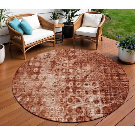 Homeroots 8' Orange Round Ikat Washable Indoor Outdoor Area Rug 576997