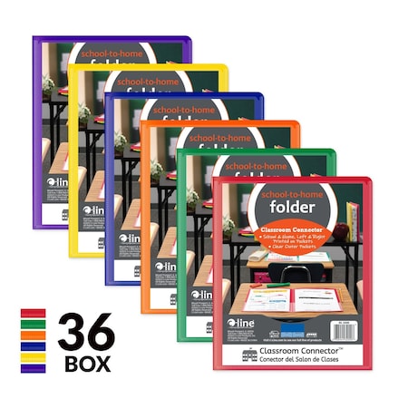 C-Line Products 8-1/2" x 11" Assorted Classroom Connector School-to-Home Folders, 36EA/DS, 4DS/CT 32000-DS
