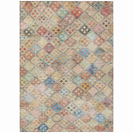 Homeroots 8' X 10' Terra Cotta Beige And Teal Blue Geometric Washable Indoor Outdoor Area Rug 603284