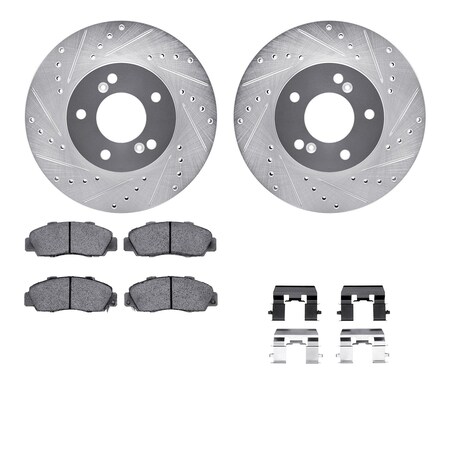 Dynamic Friction Co DFC Rotors-Drilled & Slotted-Silver w/ EURO 5000 Ceramic Brake Pads Incl Hdw 7612-59003