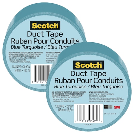 Scotch Duct Tape for Artists, 1.88 in x 20 yd (48 mm x 18.2 m), Blue Turquoise, 2PK 920-AQA-C