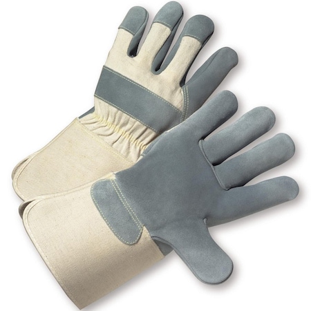Pip Premium Grade Split Cowhide Leather Palm Glove with Canvas Back, Rubberized Gauntlet Cuff, 12PK 800-AAA/L