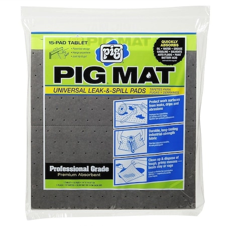 Pig Sorbent Pad, 8 gal, Universal, Not Applicable, 15 PK 25101