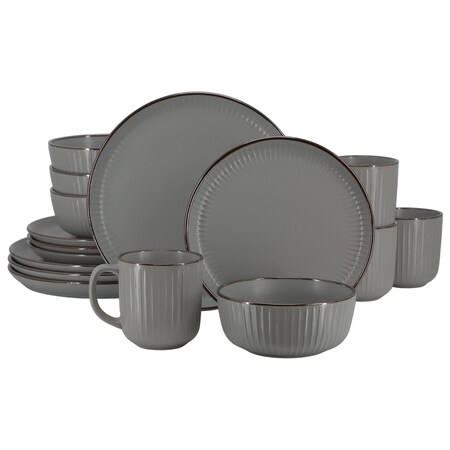Elama Leo 16 Piece Stoneware Dinnerware Set In Dark Gray ELM-LEO-DG