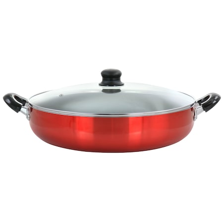 Better Chef 14 Inch Red Aluminum Deep Fryer Pan with Glass Lid DF1402R