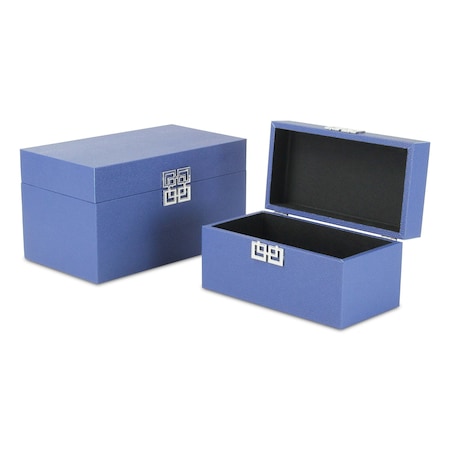 Homeroots Set of Two Navy Blue Wood And Shagreen Box With Lid, 2PK 489356