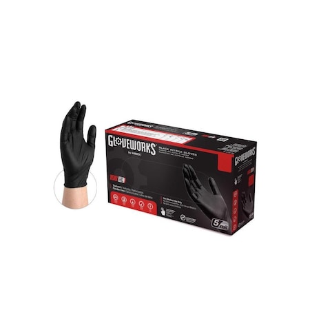 Gloveworks By Ammex Disposable Gloves Nitrile Small Black Powder Free Polymer Coated GPNB42100