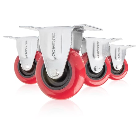 Powertec 3'' Fixed Caster Wheels W/640lbs Loads, Hvy Dty Plate Casters, Rigid Fixed Rubber Castor Wheels, 4PK 17207N