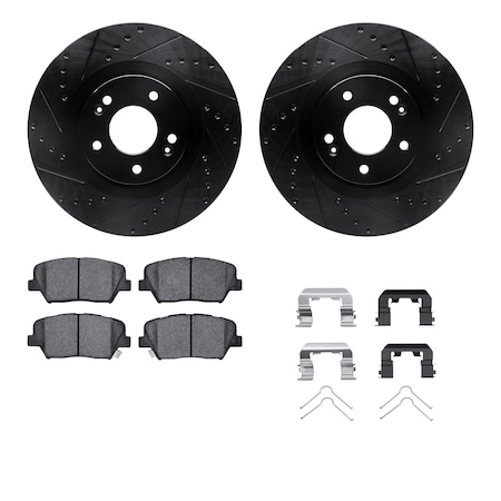 Dynamic Friction Co DFC Brake Rotor - Dimpled & Slotted - Black w/5000 Brake Pads & HW Kit 8512-21039
