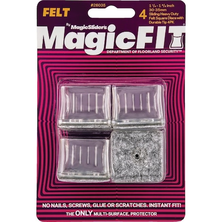 Magic Sliders Magic Fit - 1-1/4'' - 1-3/8'' Square Felt Furniture Leg Cup, 4PK 26035
