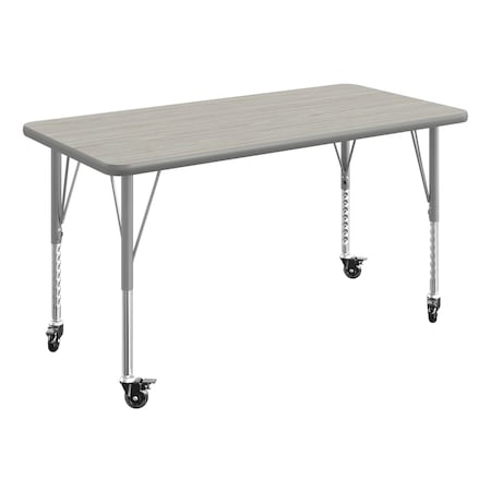 Flash Furniture Wren 48 in x 24 in Adjustable Height Activity Table, Thermal Laminate Top, Standard Legs, Light Gray XU-A2448-REC-LTGRY-T-P-CAS-GG
