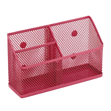 Lockermate By Bostitch Magnetic Pencil Holder, Locker Organizer with 3 Mesh Storage Compartments, Pink 5045-PNK